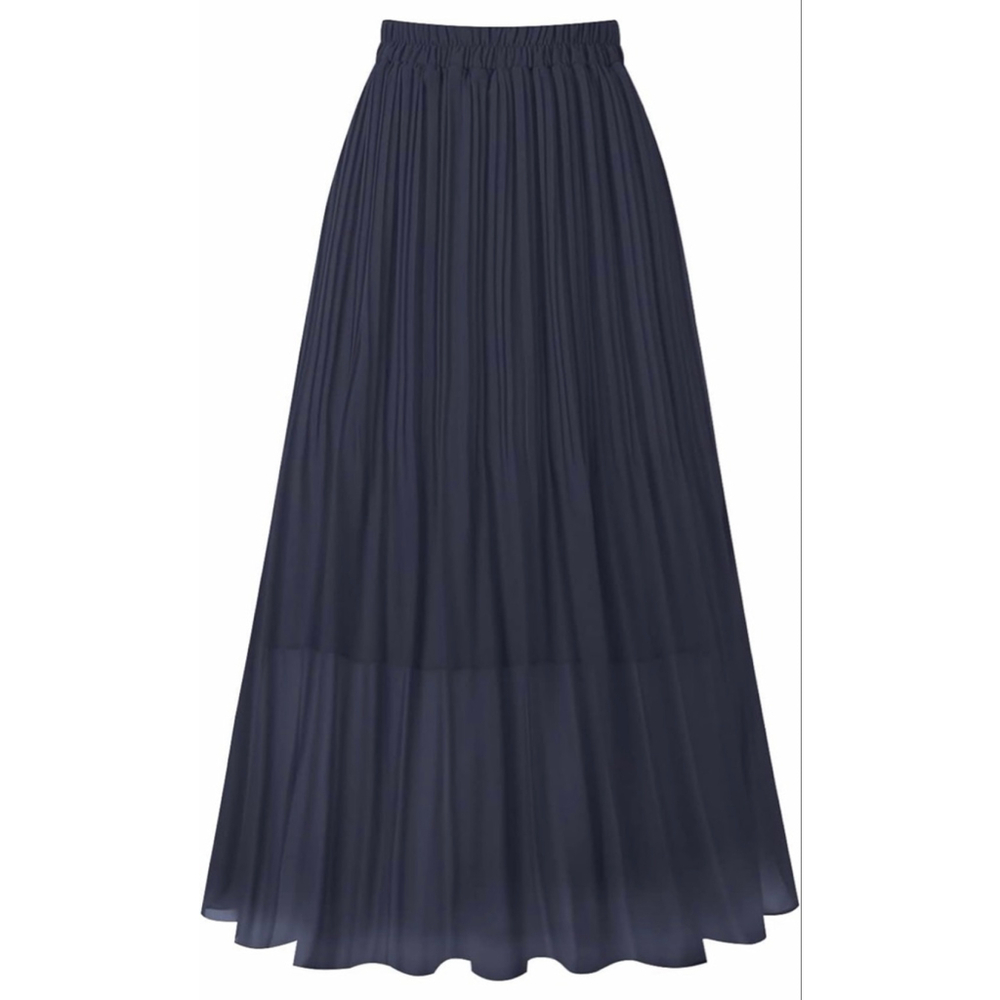 NEW Navy Blue Pleated Chiffon Elastic Waist A-Line Midi Skirt XL